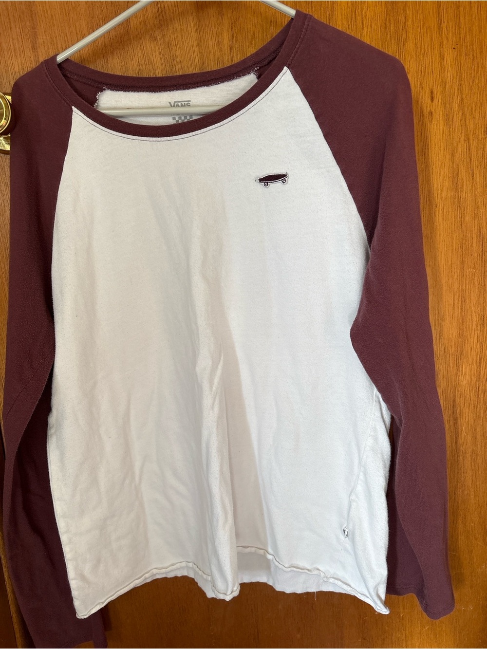 Vans Long Sleeve Raglan Top in White and Burgundy